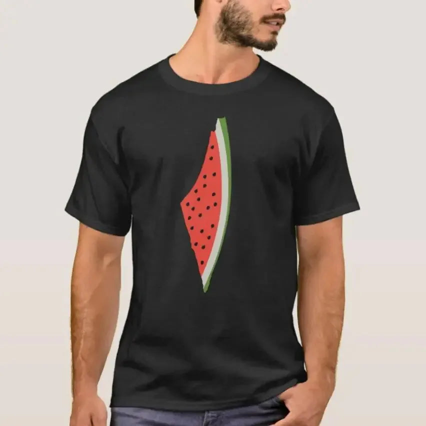 Palestine Watermelon Flag Map Men T-Shirt Short Sleeve Casual 100% Cotton T Shirt