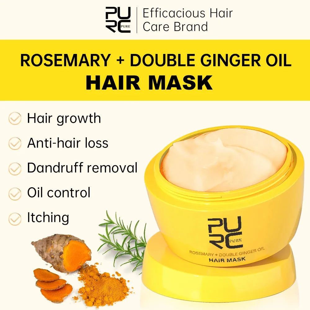 PURC Ginger Hair Mask Rosemary Oil Hair Loss Treatment Smoothing Soft Repair Damaged Hair Care Products