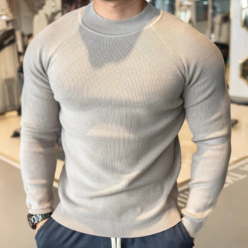 2025 Spring Autumn Casual Slim Bottoming Tees Mens Trendy Solid Color Long Sleeve Crew Neck Sweaters For Men Fashion Jumper Tops