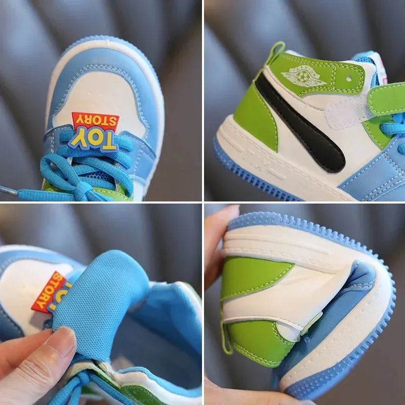 Children's sports shoes 2023 spring boys' leisure board shoes high top non-slip girls' basketball shoes soft soled baby shoes