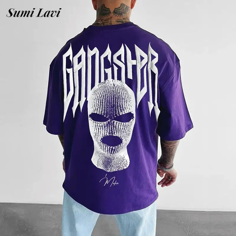 Gangster Printing Mens T-shirts 2025 Spring Summer Casual Short Sleeve O Neck Loose Tees For Men Clothes Streetwear Fashion Tops