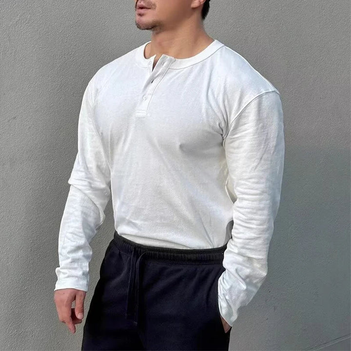 Leisure Solid Color Henley Collar T Shirts Mens 2025 Spring Autumn Casual Buttoned Crew Neck Pullover Tops Men Vintage T-shirt