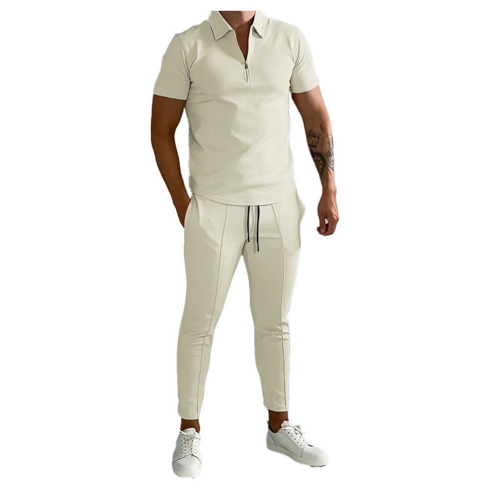 Men's Suit Summer Casual Short Sleeve Polo Shirt Calf Pants &for Men Streetwear Male Tracksuit 2-piece Set - Jointcorp