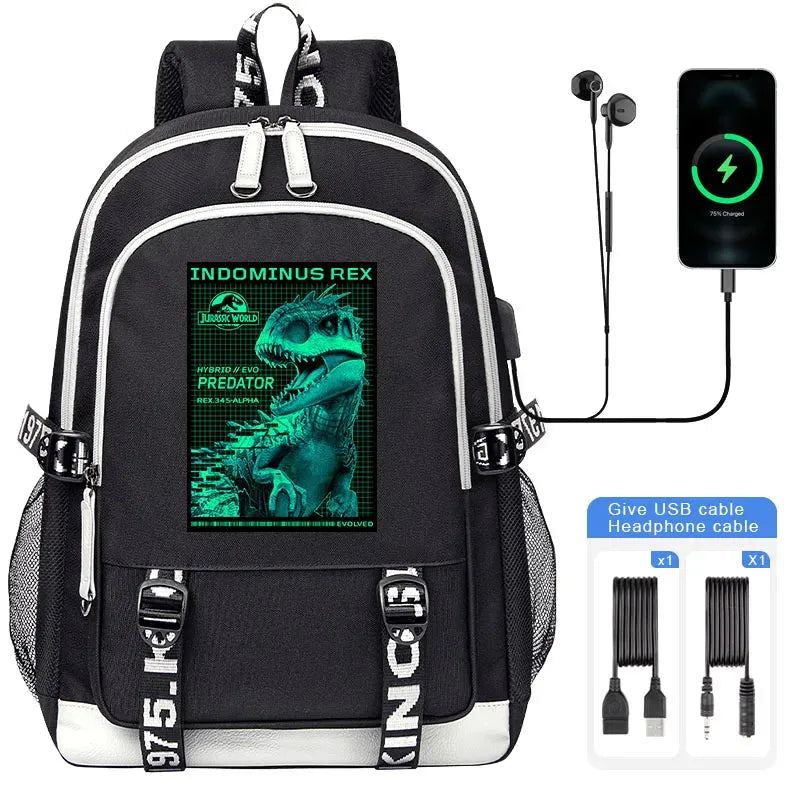 Jurassic World Indominus Rex Hybrid Predator Boy Girl Backpack Kids USB Book Bag Men large capacity Traveling Backpack