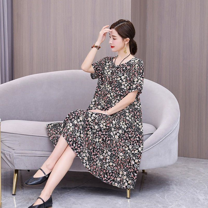 Women's dress, 2023, O-neck, printed, loose fit cotton, plus size - Jointcorp