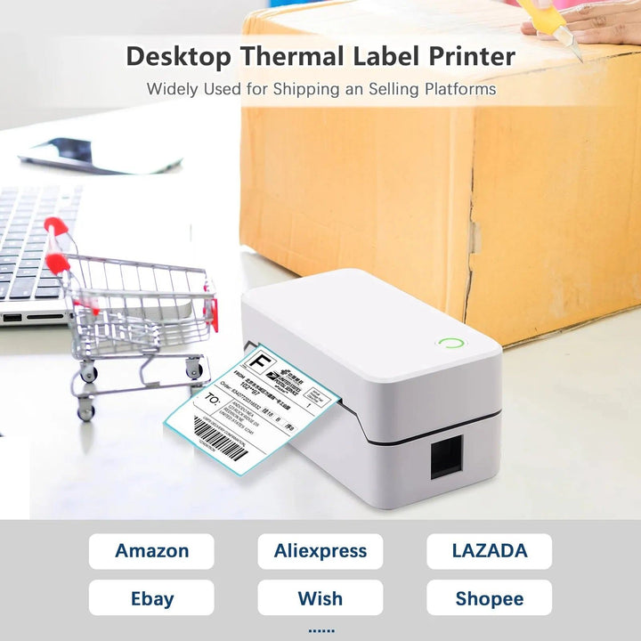 80mm USB Shippting Label Printer Auto Cutter Desktop Direct Thermal Printing Wired Connection Support 1D 2D Barcode for Shipping