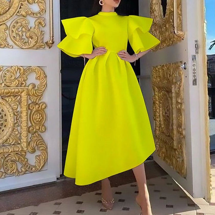 Women Elegant Solid Party Dresses Double Layer Butterfly Sleeve Midi Dress Vintage dresses - Jointcorp