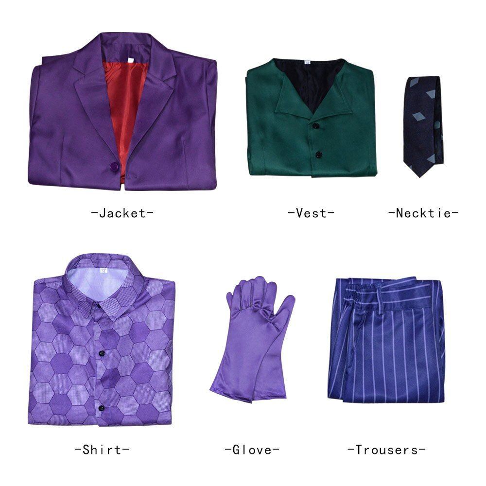 The Dark Knight Joker Cosplay Costume Movie Joker Heath Ledger Cosplay Suit Purple Jacket Uniform Blue Wig Mask For Adult