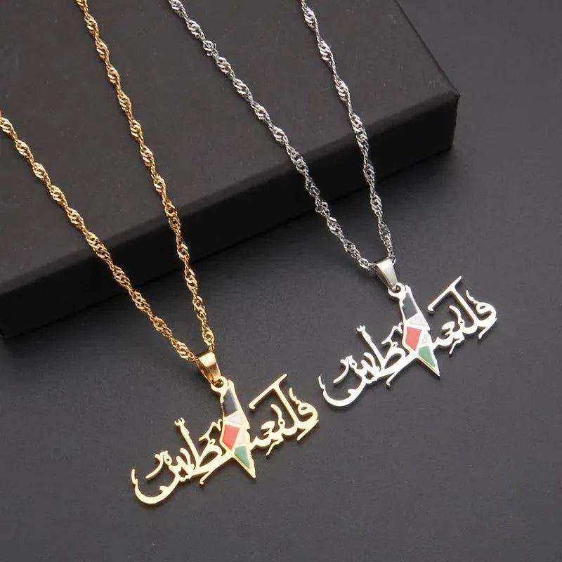 HNSP Flag of Palestine Arabic Stainless Steel Pendant Necklace For Women Jewelry Accessories