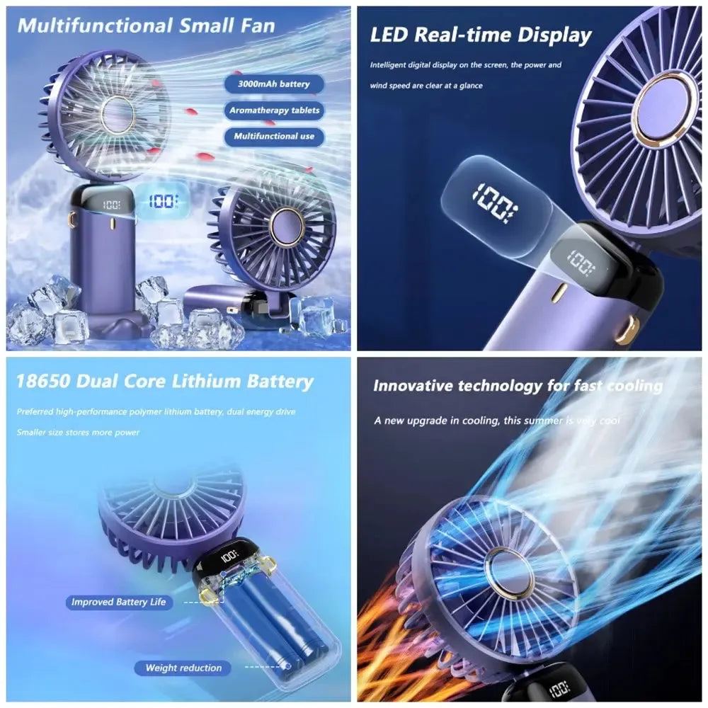 Portable Handheld Fold Electric Fan With Neck Lanyard