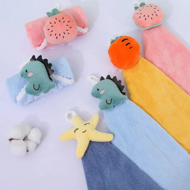 Cute Cartoon Dinosaur Towel for Child Coral Fleece Hangable Thicken Towel  Absorbent Hand Towels Cleaning Cloth Rag Handkerchie
