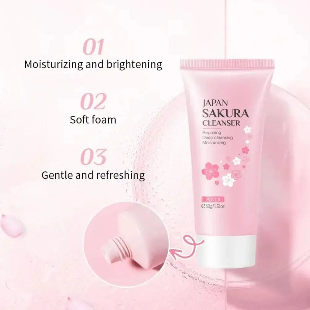 3pcs Facial Cleanser Face Serum Cream Skin Care Sets Sakura Essence Deep Clean Hydration Moisturizer Smoothing Face Care Kits