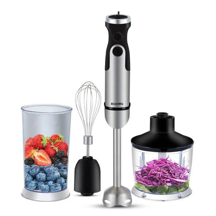 Biolomix 4 In 1 Hand Stick Blender 1200W Immersion Mixer Food Processor 6 Speed Control, 800ml Chopper, Whisk, 600ml Beaker