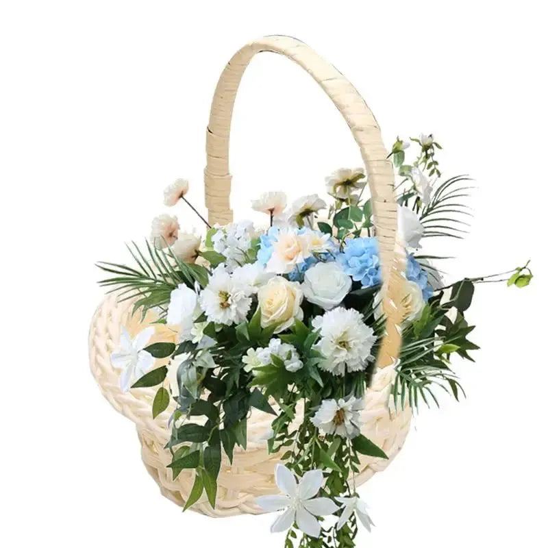 Flower Girl Basket Rattan Woven Mini Hand Basket White Heart Shaped Storage Basket With Handle Wedding Supplies Elegant Decor