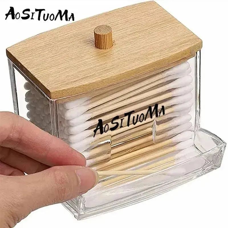1pc7 Oz Cotton Swab Pads Holder Organize And Store Cotton Buds In Style With Wood Lids Perfect For Bathroom And Apothecary Jars