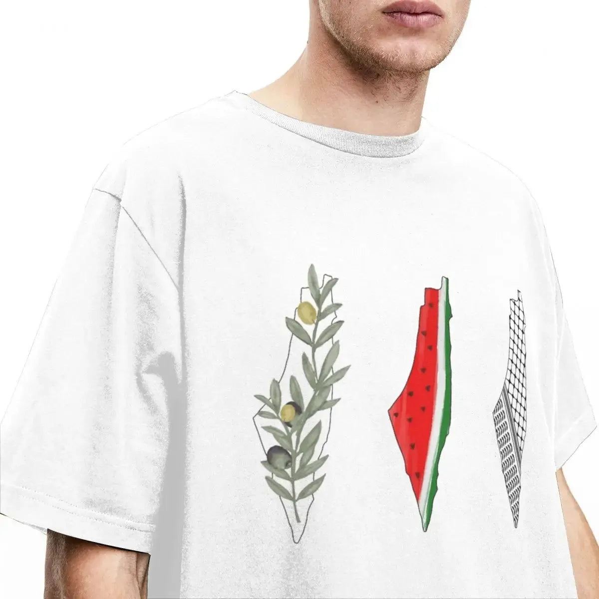 Palestine Palestinian Men T Shirts Olive Kufiya Watermelon Tee Shirt Short Sleeve O Neck T-Shirts 100% Cotton Summer Clothing