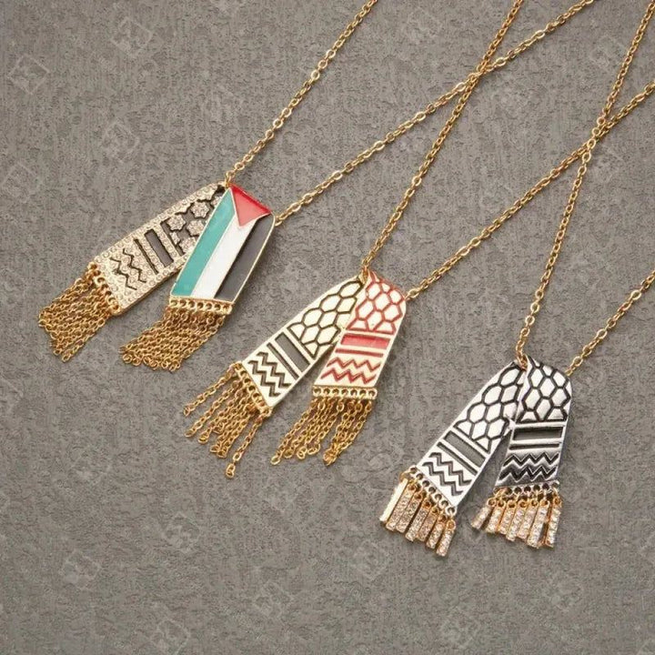 New Exquisite Stainless Steel Palestinian Pendant Necklace Men Women Retro Ethnic Palestinian Scarf Shape Chain Necklace Jewelry