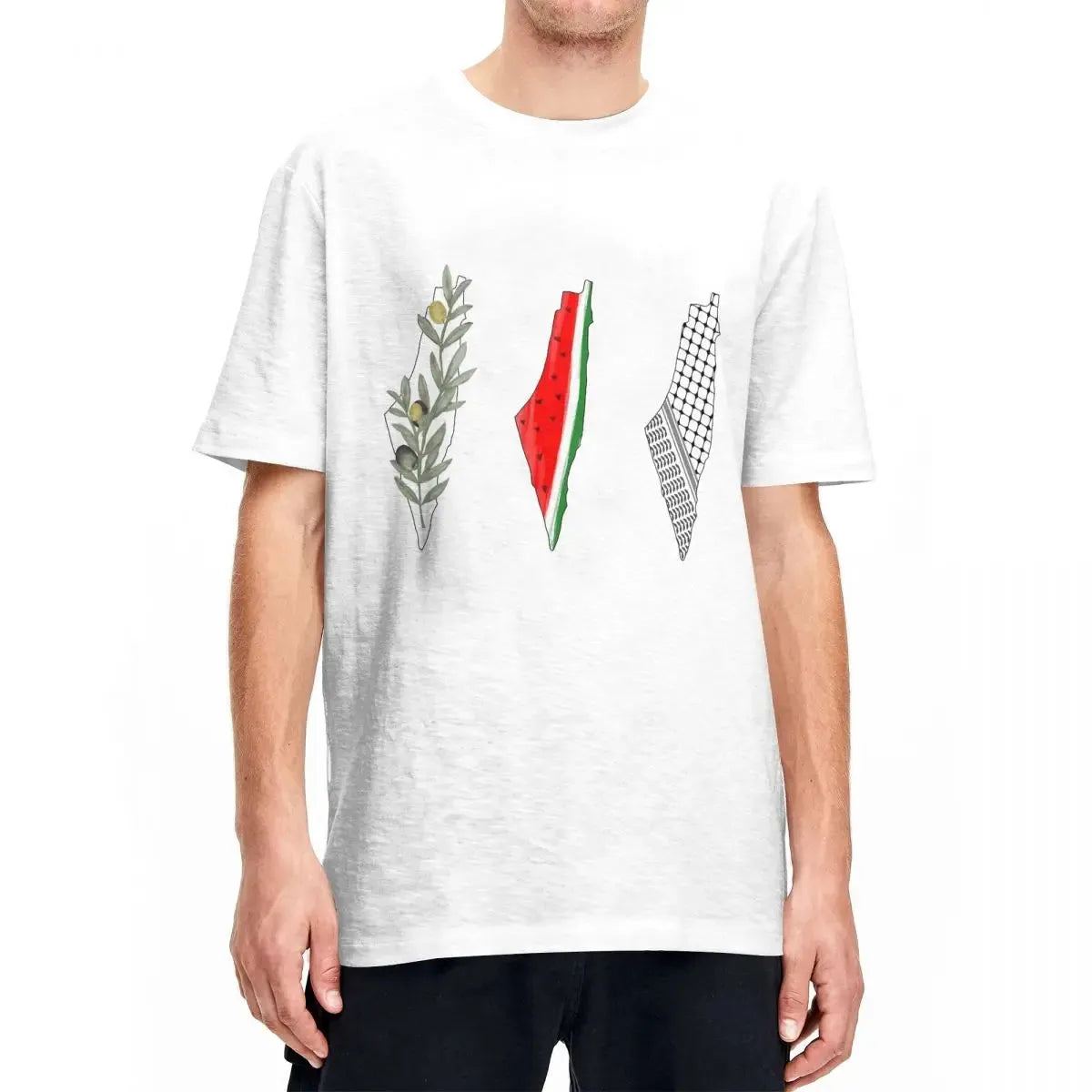 3 Palestine Maps T-Shirt For Men Women Cotton Clothing Vintage Watermelon Palestinian Round Neck Short Sleeve