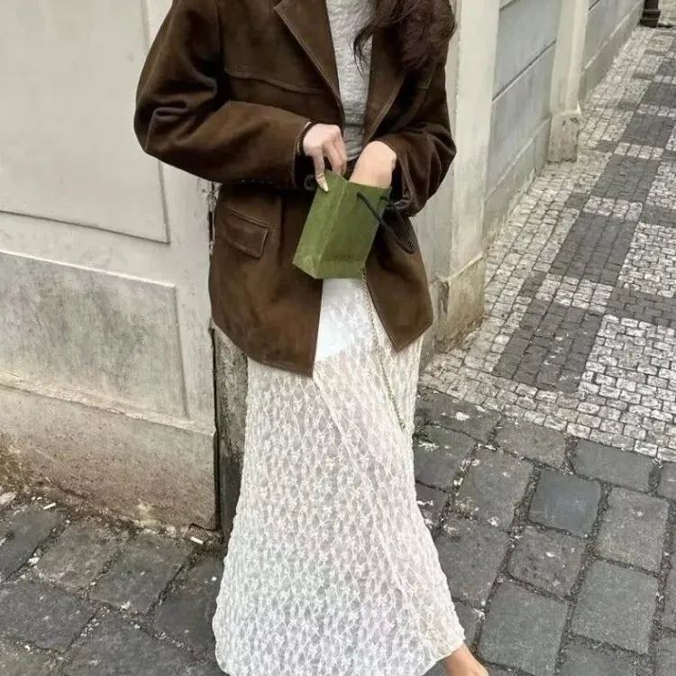 fashion Hollow Out See-through Lace Long Dress Elegant Irregular Hem O Neck Sleeveless Dresses Lady Chic Bodycon Party Vestido