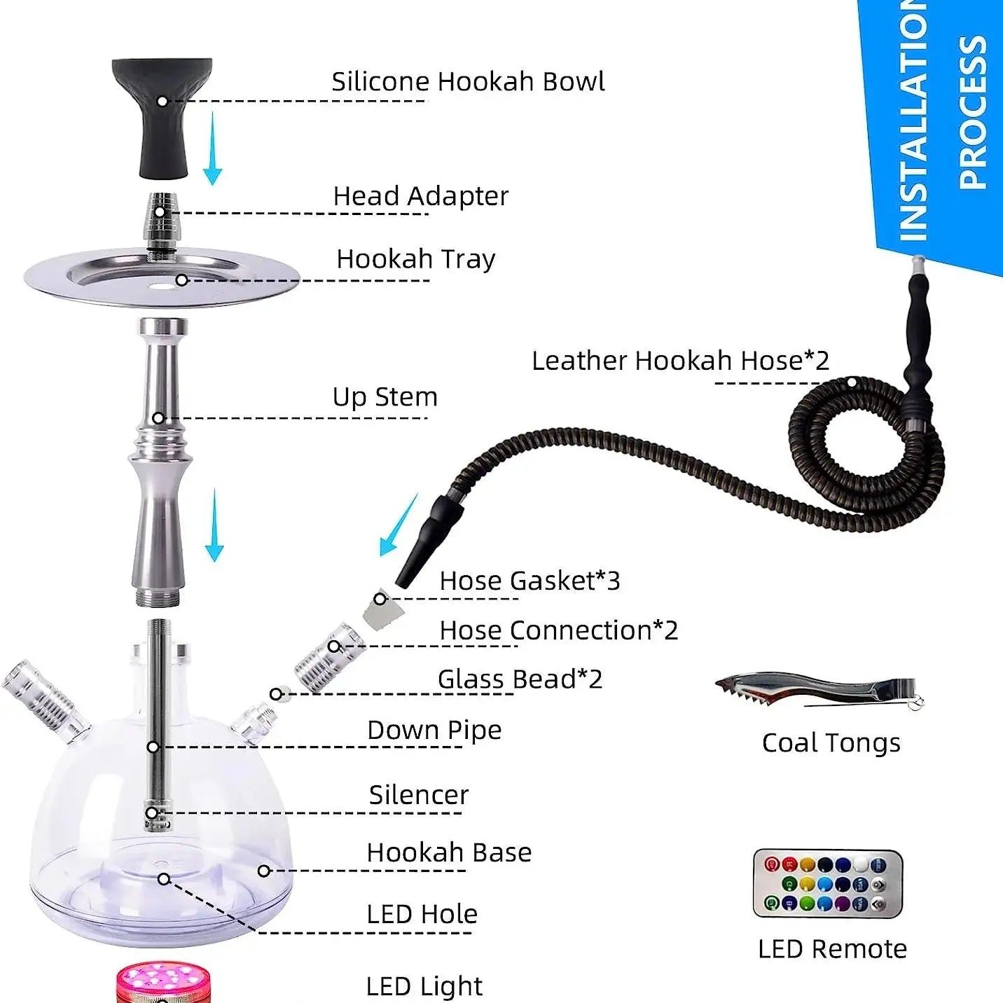 Hookah Set 2 Hose Hookahs Modern Acrylic Bubble Hookah Shisha Hooka 【QiQiCi】With Charcoal Holder Travel Bag