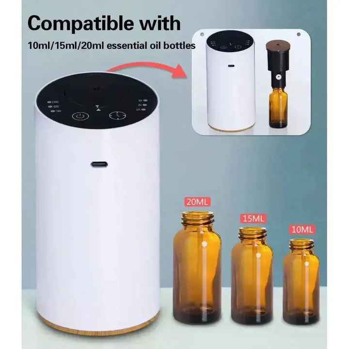 Wireless Car Aroma Diffuser with 20ml Empty Essential Oil Bottle Rechargeable Fragrance Diffuser for Bedroom