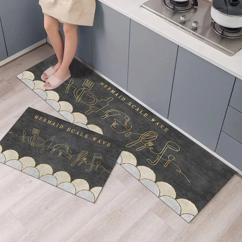 2Pcs/Set Modern Kitchen Mat Anti-slip Floor Carpet Household Carpet Long Strip Entrance Door Mat Bathroom Mat Home Decor Carpet