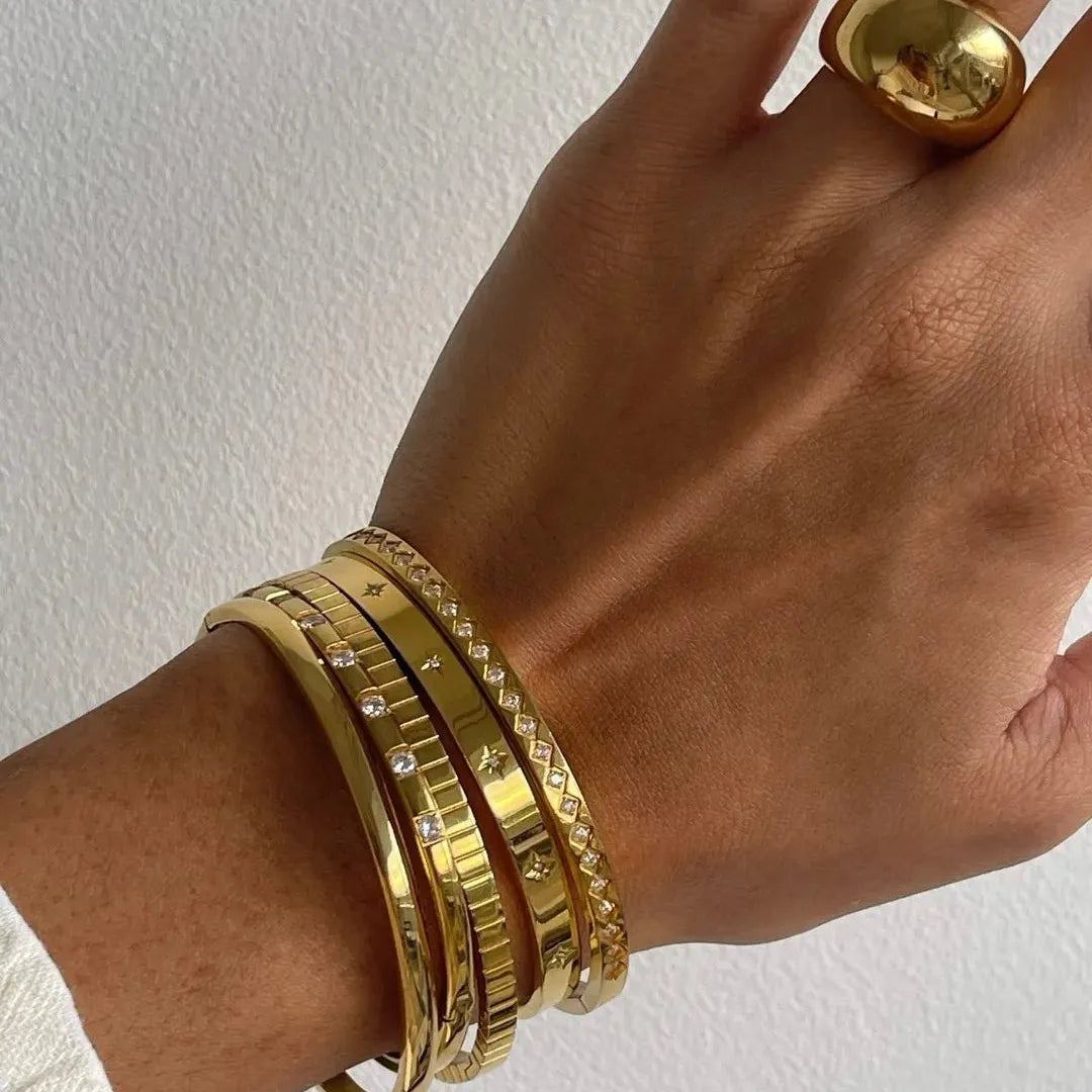 Fashion Punk Gold Color Bangles for Women Men Trendy Stainless Steel Metal Bracelets Bohemian Jewelry Accessories Gift Wholesale
