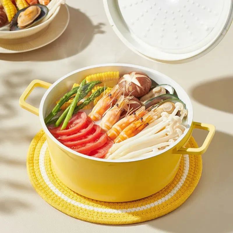 Two Ear Enamel Pot Home Soup Congee Instant Noodles Die-casting Aluminum Enamel Pot Induction Cooker Available
