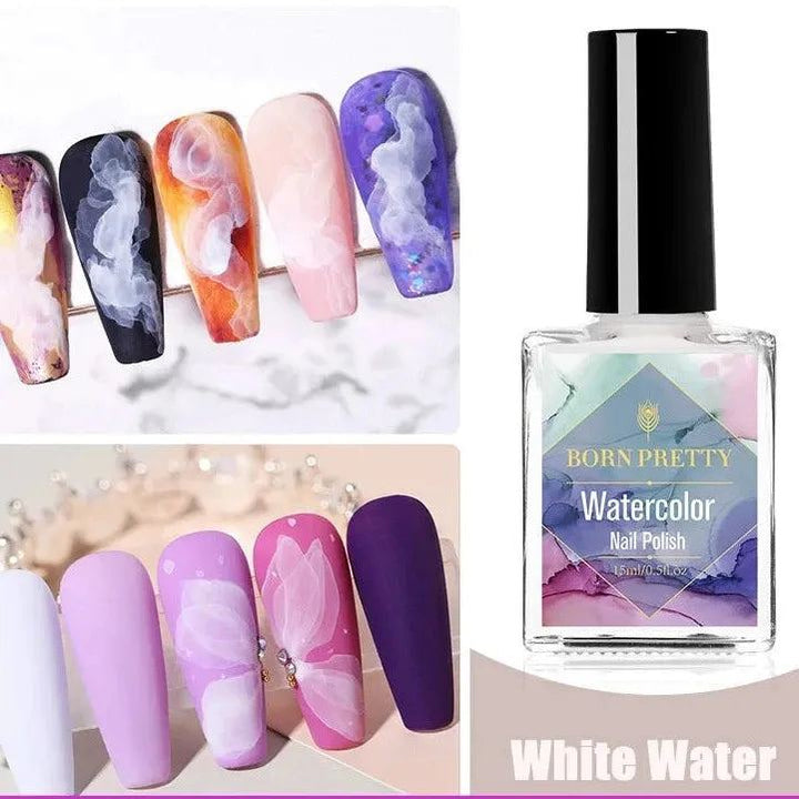 BORN PRETTY Watercolor Nail Ink White Nail Polish Blossoming Effect Nails Art Design Natural Air Dry Nail Art Varnish Manicure