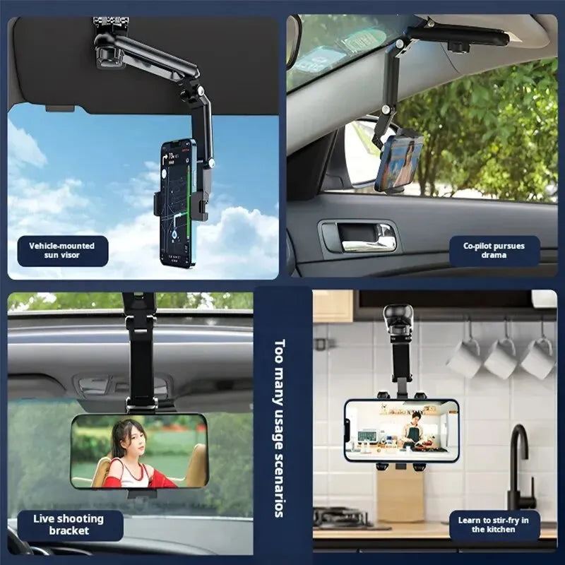 Car Sun Visor Mobile Phone Holder Multifunction Rotatable 1080 ° Retractable Applicable To All Mobile Phones