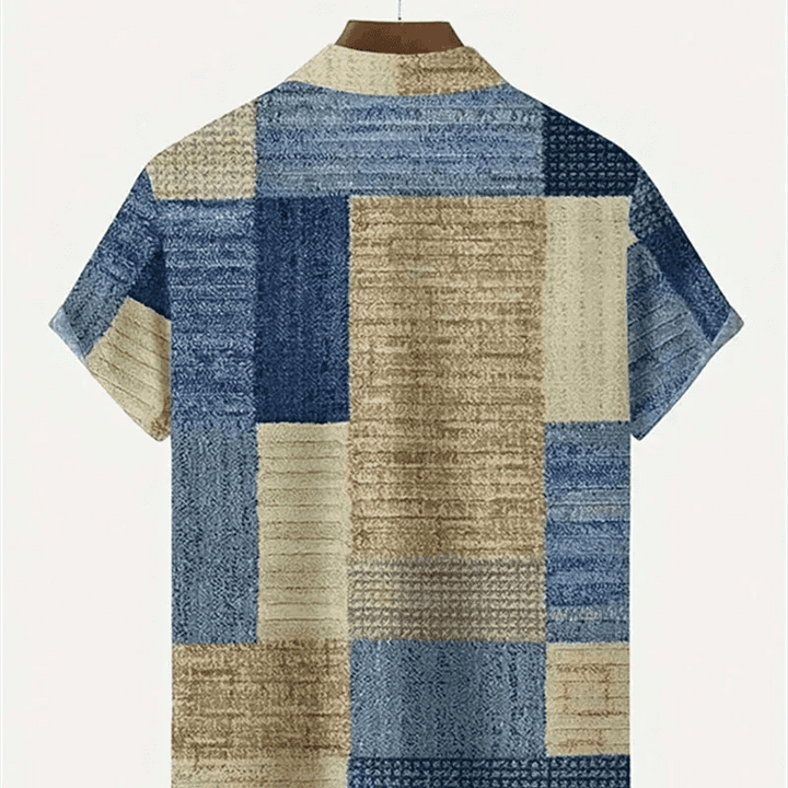 2024 Men's Color Block 3D Printed button-down Lapel Short Sleeve Shirt Large Size 5XL High quality Hawaiian Beach shirt Top