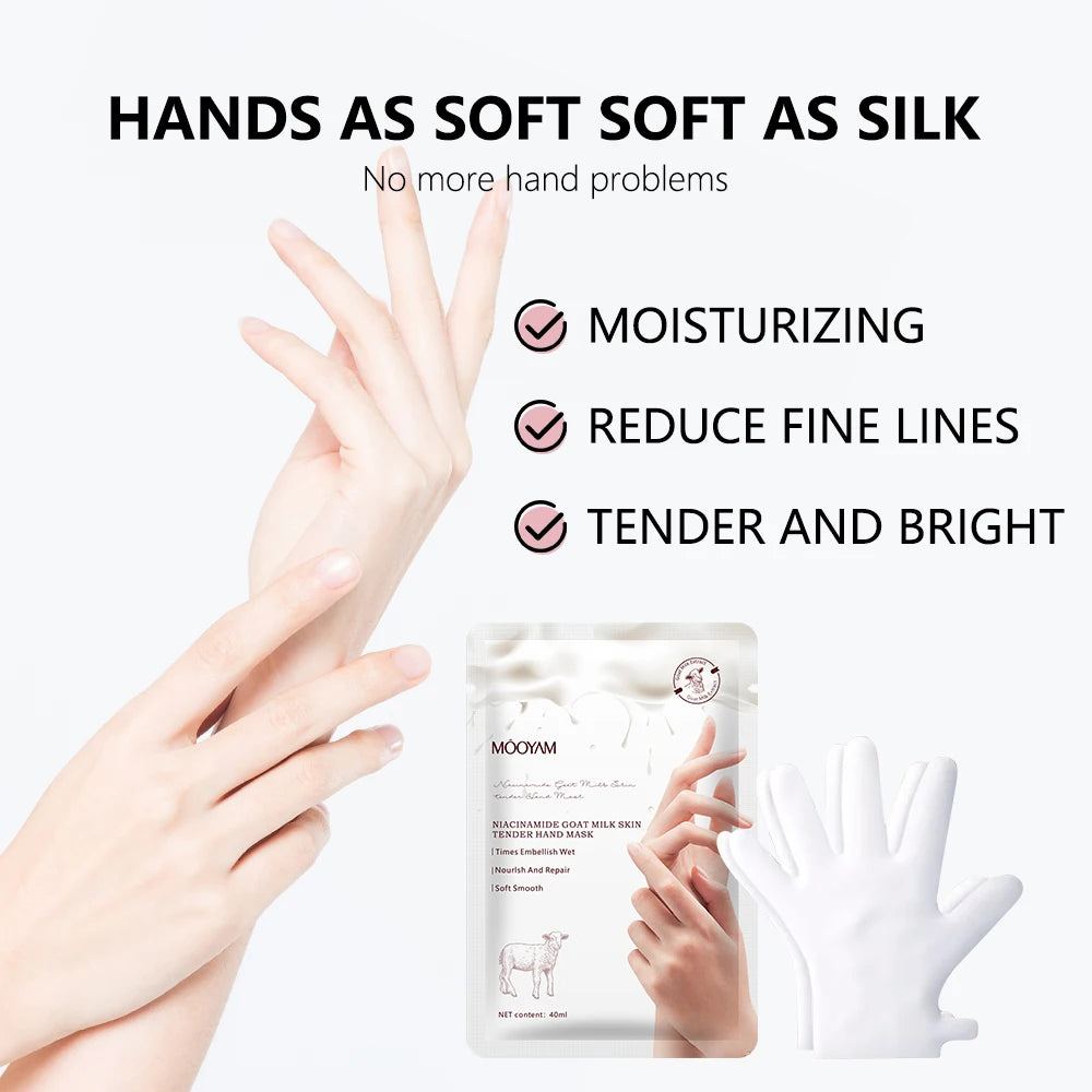 8pcs Nicotinamide Goat Milk Moisturizing Hand Mask Gloves Cracked Hands Anti-aging Repair Rough Hand Skin Care