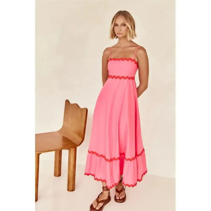 Sexy Striped Spaghetti Strap Long Dresses For Women Backless Casual Vacation Maxi A-line Beach Dress Female Sleeveless Vestidos