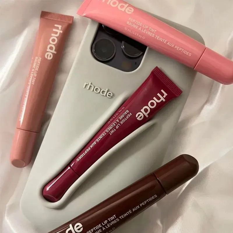 Silicone Lip Gloss Phone Case Pink Grey Lipstick Lip Glaze Adhesive Case Fits Popular Lip Tint Back Stick on Holder for iPhone
