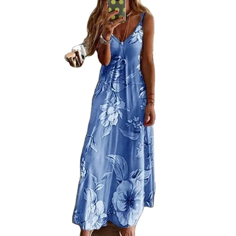 Oversized S-5XL Women Slip Dress Summer Lady Floral Print Retro Slim Sundress Sexy Female Party Vestidos LRFZ-6820