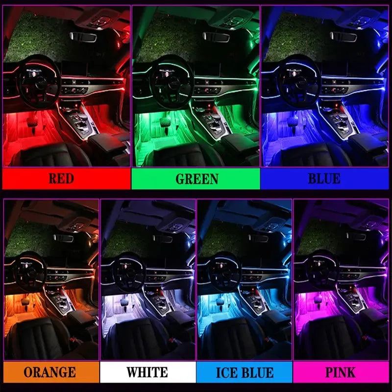 6 in 1 Car LED Interior Atmosphere Lights Optic Fiber APP Music Control RGB Ambient Light Auto Decorative Neon Lamp