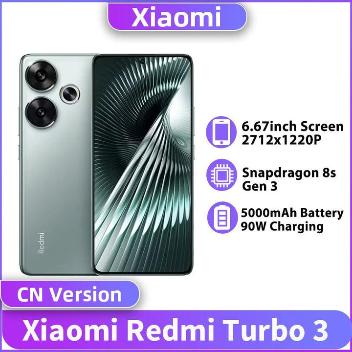Xiaomi Redmi Turbo 3 NFC Mobile Phone 120Hz 1.5K Screen Snapdragon 8s Gen 3 Octa Core 50MP Camera 5000mAh Battery China Version