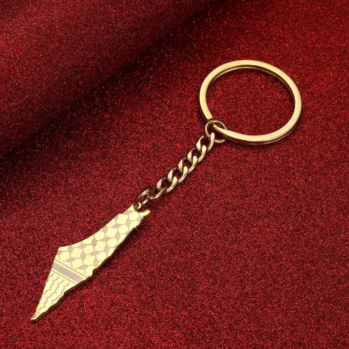 Stainless Steel Palestine in Arabic Map With Flag Keychain Jewelry