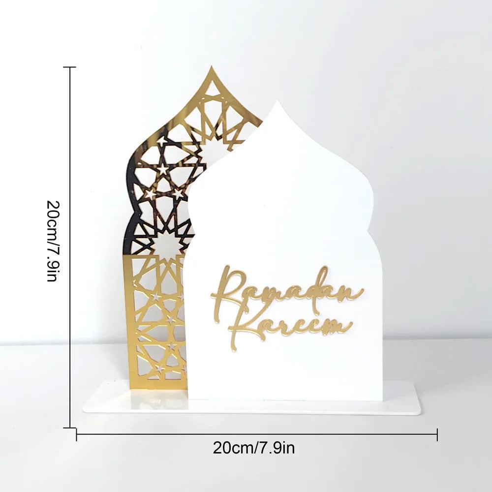 Muslim Ramadan Festival black white solid color metal desktop ornaments decorated with gold printing hollow printing decorations