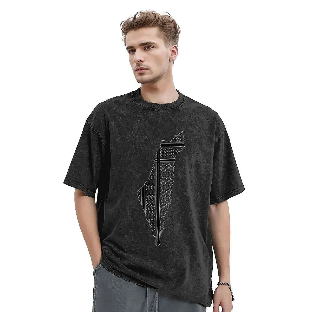 Palestines Symbol of Resistance T-Shirt Beach Palestinians Map T Shirts 2024 Cotton Tee Shirt For Male Short Sleeve Top Tees