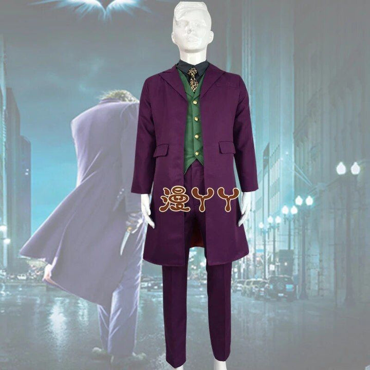 The Dark Knight Joker Cosplay Costume Movie Joker Heath Ledger Cosplay Suit Purple Jacket Uniform Blue Wig Mask For Adult