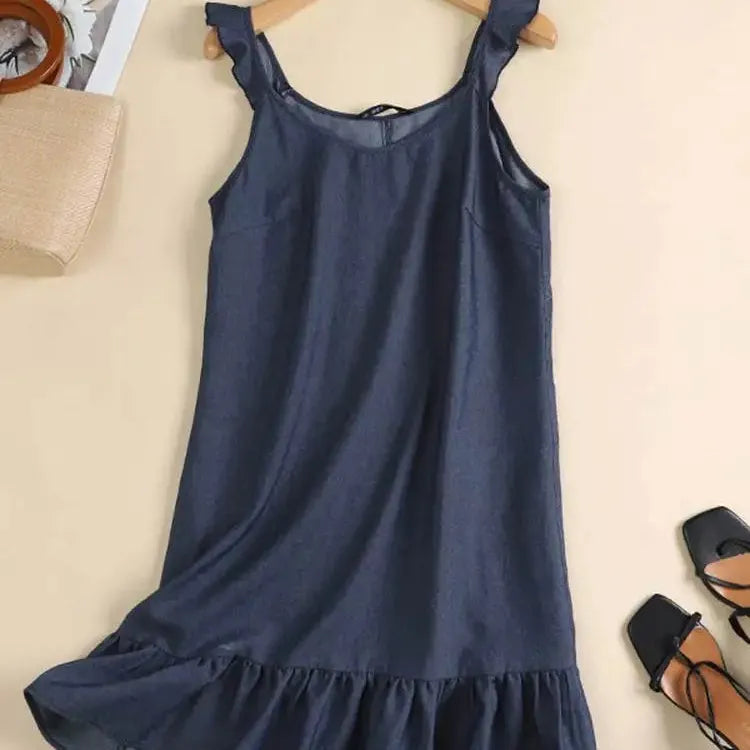 Bohemian Summer Denim Style Sundress 2023 ZANZEA Fashion Women Sleeveless Ruffles Hem Dress Beach Holiday Short Vestido Robes