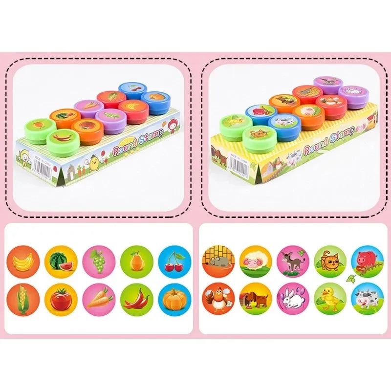10pcs Assorted Stamps for Kids Self-ink Stamps Children Toy Stamps Smiley Face Seal Scrapbooking DIY Painting Photo Album Decor