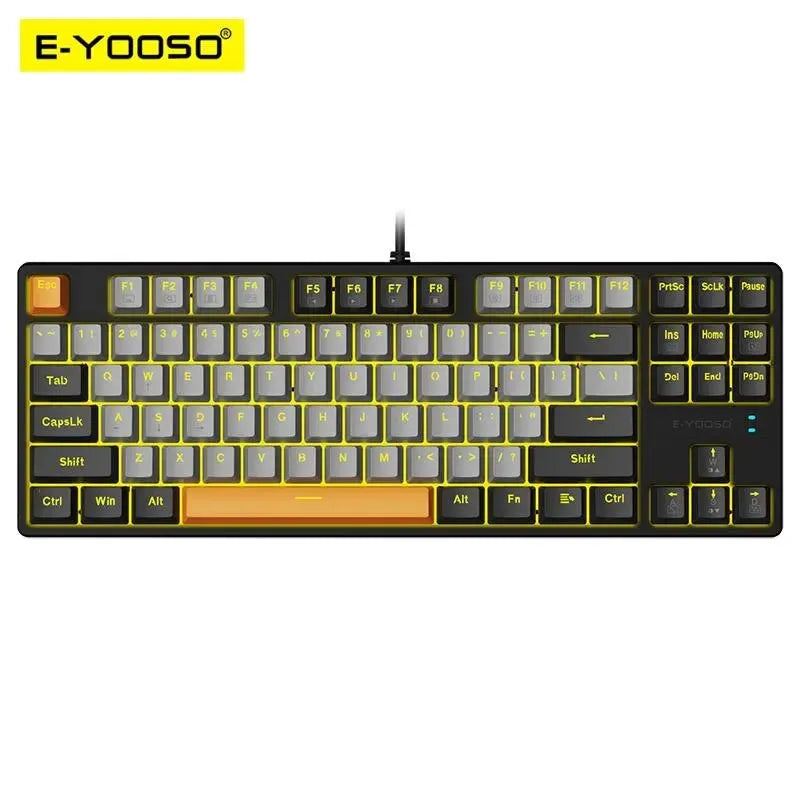 E-YOOSO Z87 USB Mechanical Gaming Wired Keyboard Red Blue Switch Monochrome LED Backlit 87 Key Gamer for Computer Laptop
