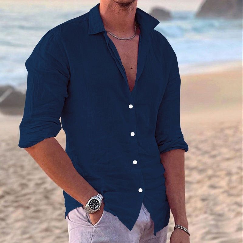 Linen Shirt Men's Casual Loose Tops Long Sleeve - Jointcorp