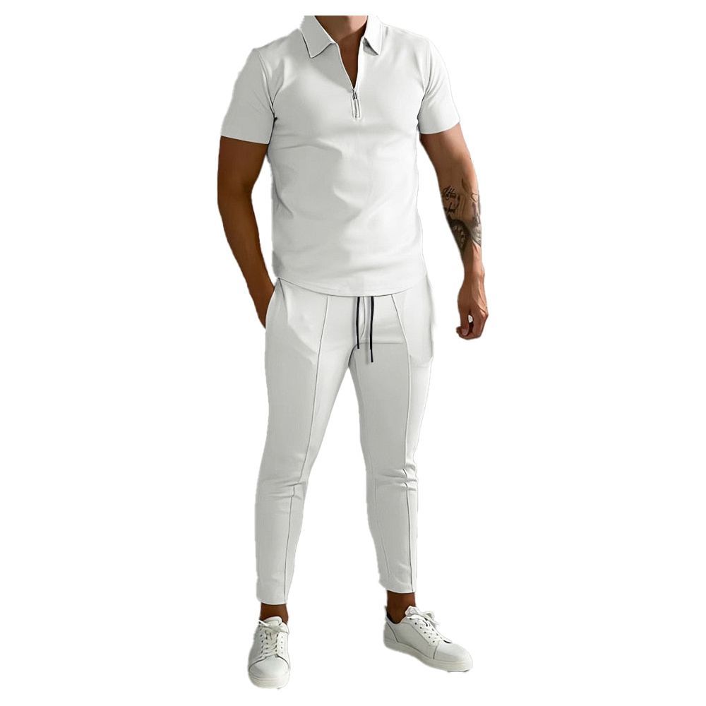Men's Suit Summer Casual Short Sleeve Polo Shirt Calf Pants &for Men Streetwear Male Tracksuit 2-piece Set - Jointcorp