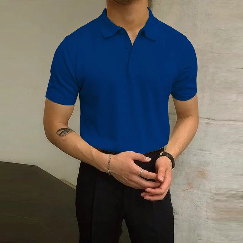 Fashion Slim Short Sleeve Mens Knit Tops Turn-down Collar Buttoned Casual Breathable Knitting Polo Shirt For Men Summer T Shirt