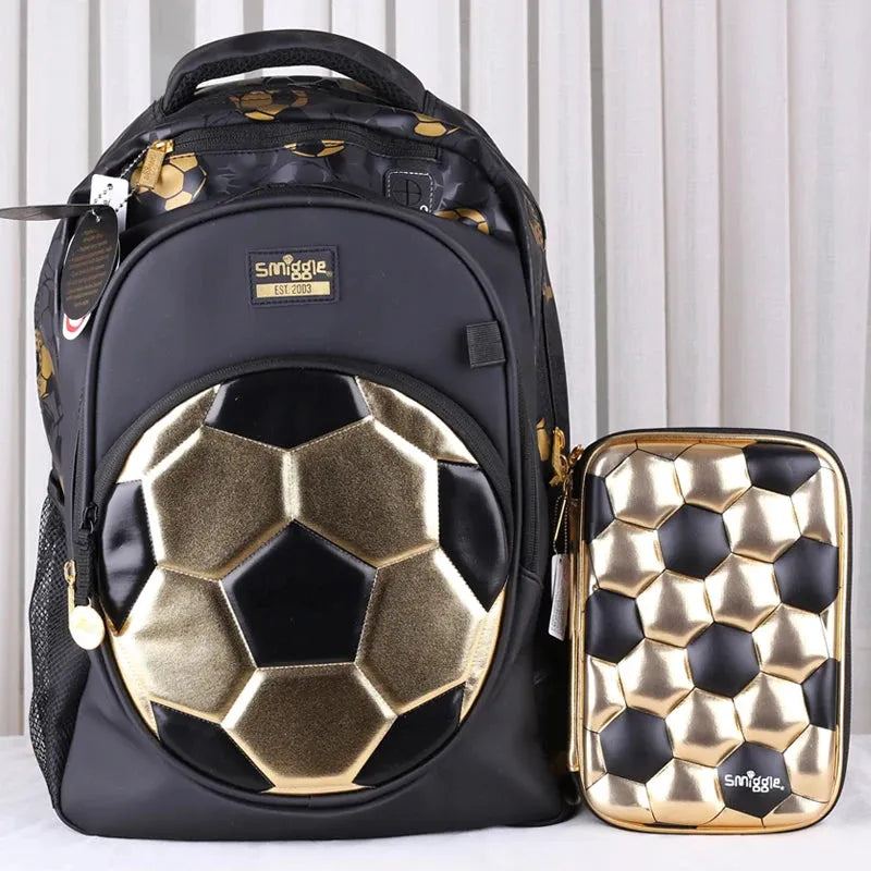 Australian Smiggle Schoolbag Gold Football 18th Anniversary Commemorative Children's Backpack Pencil Case Water Cup Lunch Bag