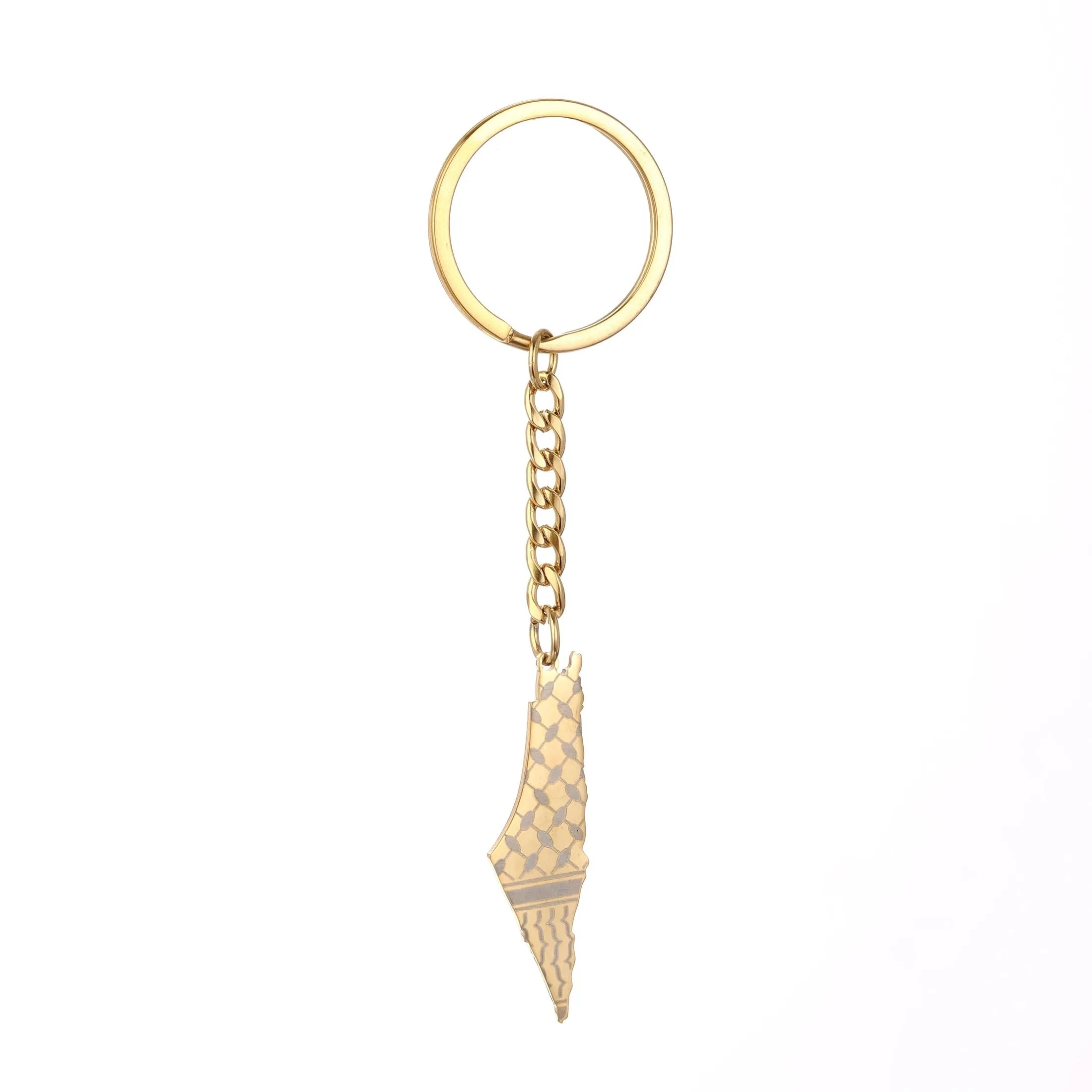 Stainless Steel Palestine in Arabic Map With Flag Keychain Jewelry
