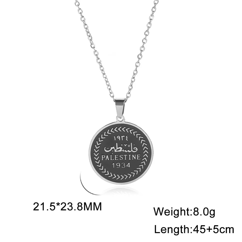 EUEAVAN Retro Palestine Pendant Necklaces Stainless Steel Character Round Necklace Vintage Fashion Jewelry for Woman Man Gift
